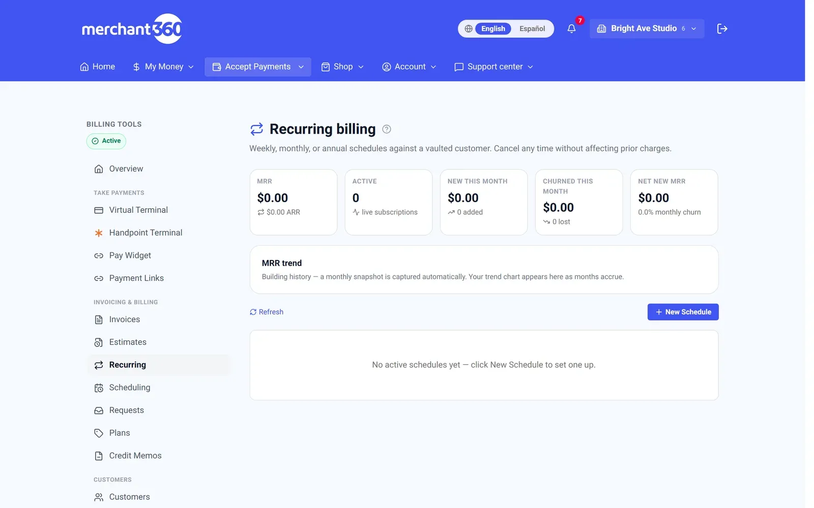 Recurring billing with subscription metrics