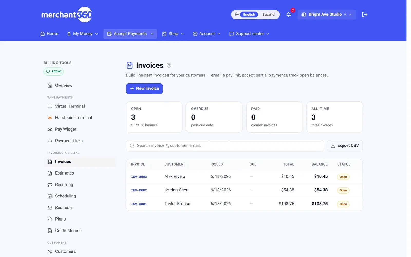 Invoices with open balance tracking