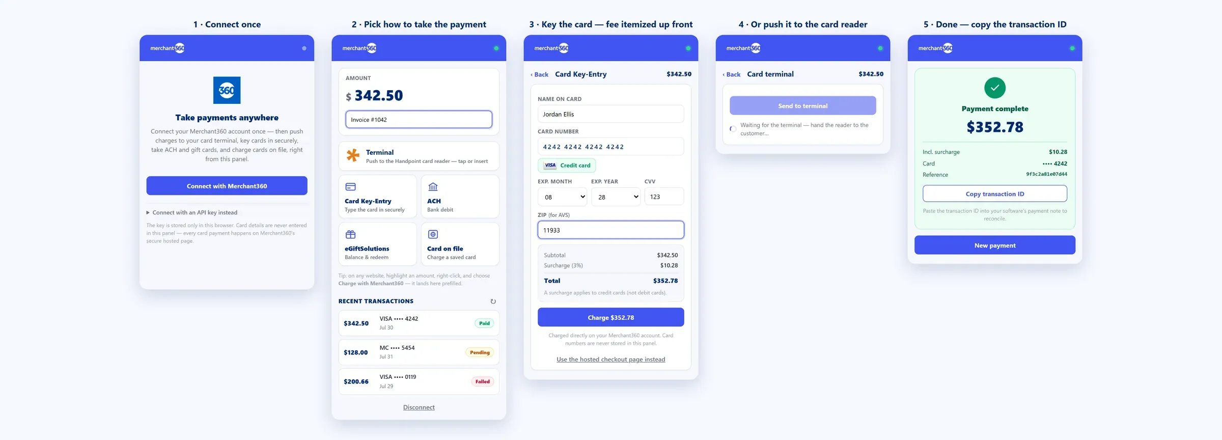 Merchant360 Payment Extension · A payment terminal in your browser