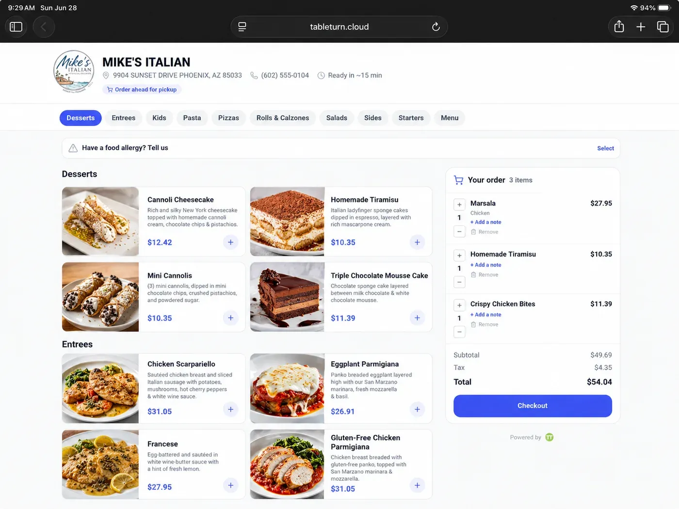 TableTurn · Online ordering