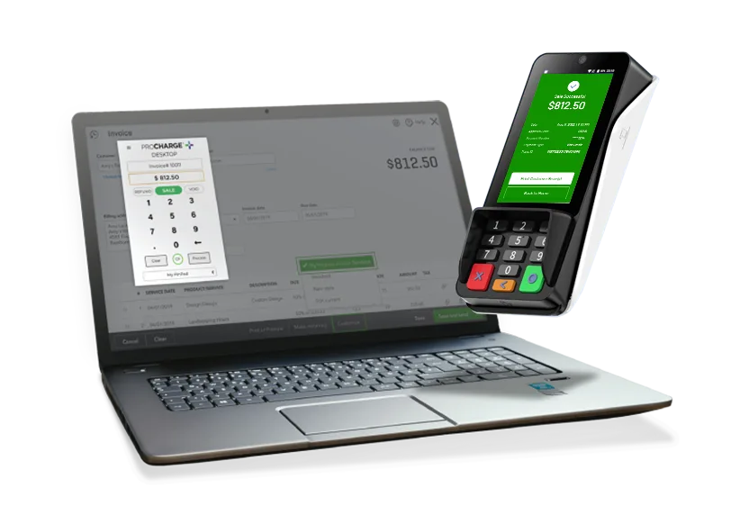 Merchant360 on a laptop with a countertop payment terminal